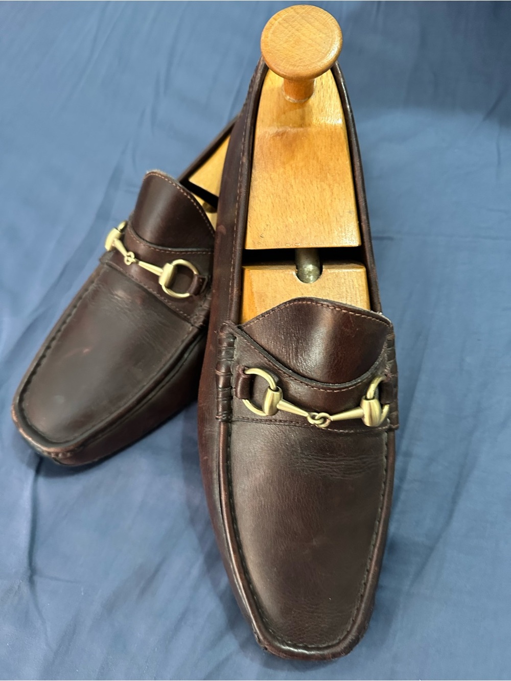 Gucci Brown Leather Horsebit Loafers with Gold Hardware